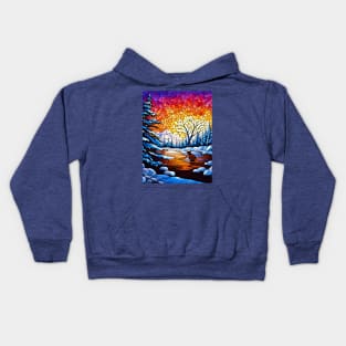 Stained Glass Snowy Winter Scene Kids Hoodie